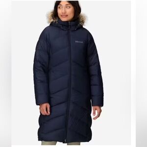 Marmot Montreax Navy Down Puffer Coat with Fur Hood